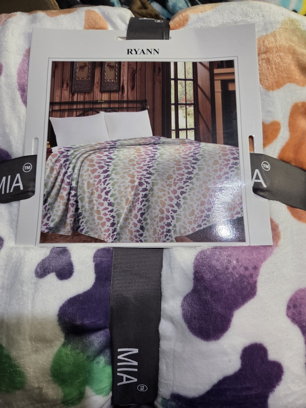 Multi-Color Plush Bedspread - Purple, Green, Orange, Pink